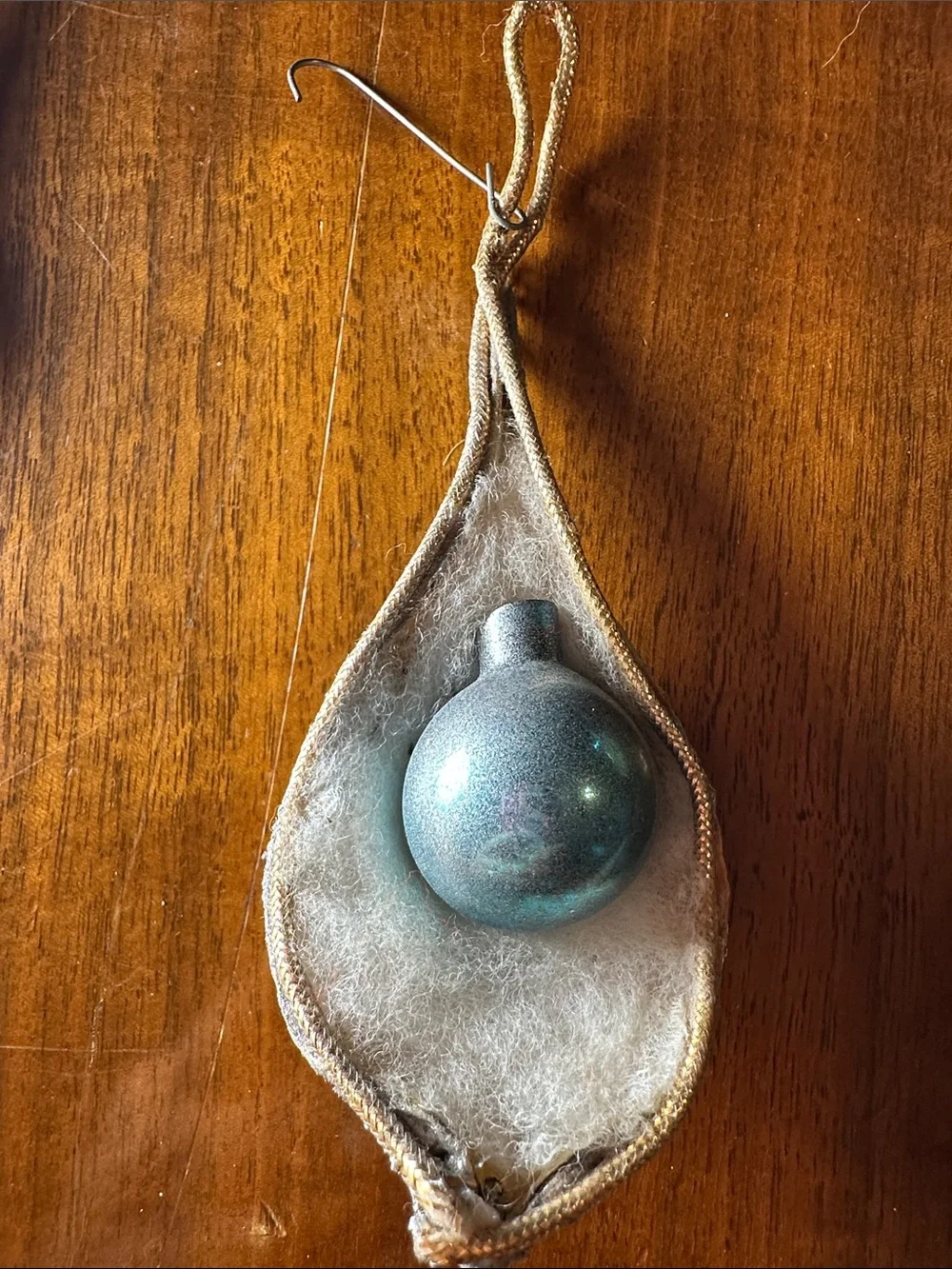 3 Vintage Kitschy Homemade Glass Ornaments in Milkweed Pods